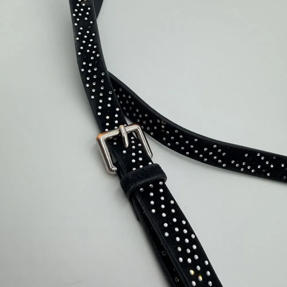 BANDOLIER Black Leather Crossbody iPhone 13/14 Pro Max Case; Rhinestone Strap - Picture 11 of 13